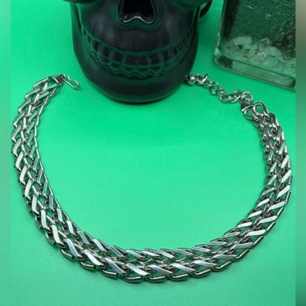 Chunky Silver Chain Necklace - Triple Strand